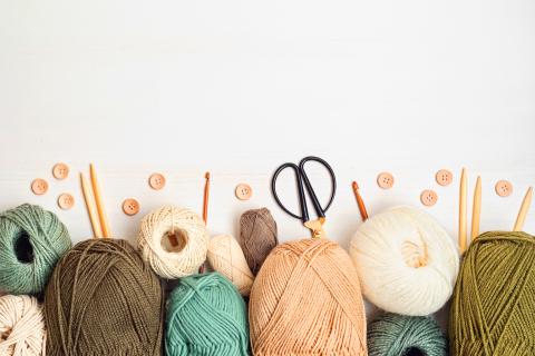 Yarn with knitting needles 