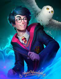 Harry Potter with white owl on shoulder