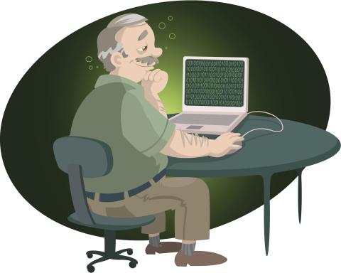 older man on computer