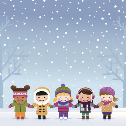 cartoon girls standing outside in snow