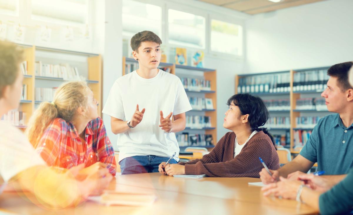 Teens discussing in group